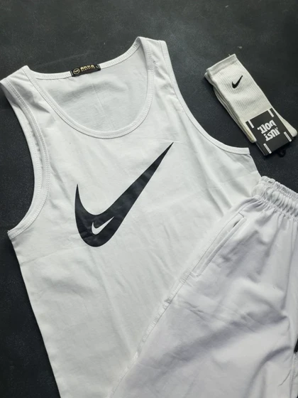 ست تاپ شلوارک نخی نایکی + جوراب