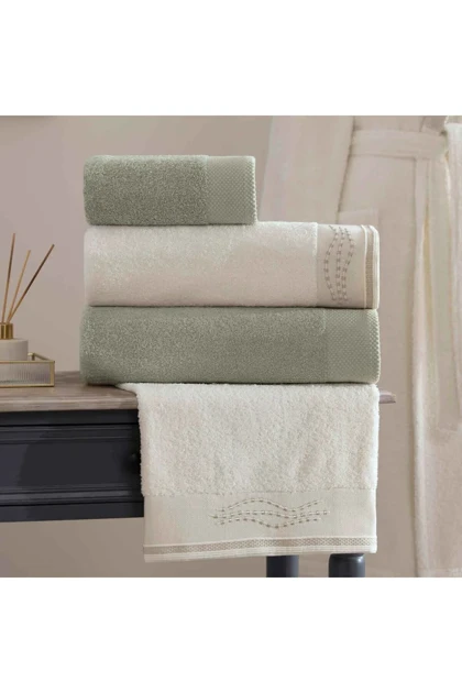 ست حمام 6 تکه Taç مدل Petrina Pure Cotton پنبه‌ای - شیری