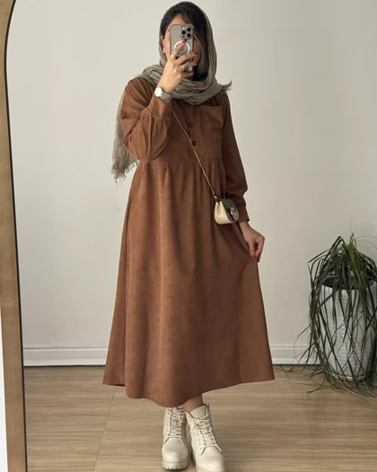 پیراهن مانتویی پاییزه آنیل جیب‌دار 5