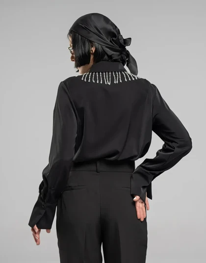 حریر ابریشم یقه کریستال