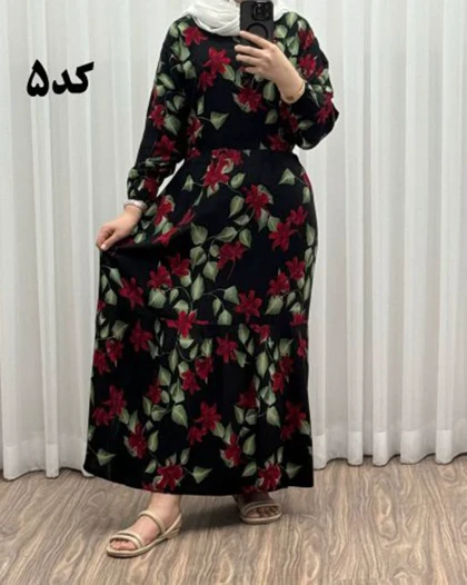 پیراهن نخی گل‌دار رنگبندی A7452