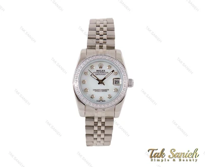 ساعت رولکس دیت جاست زنانه نقره ای نگین‌دار Rolex-3722-L