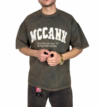 تیشرت آستین کوتاه سنگشور قهوه ای سنگی با گلدوزی برجسته