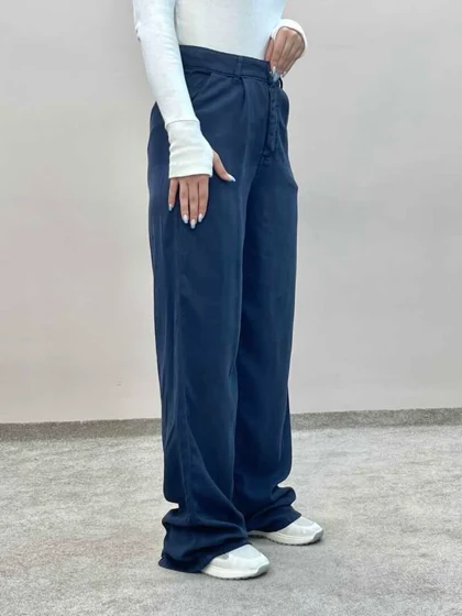 شلوار سیلک فولبگ سورمه ای 3724