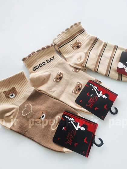 جوراب نیم ساق نخ پنبه طرح خرس