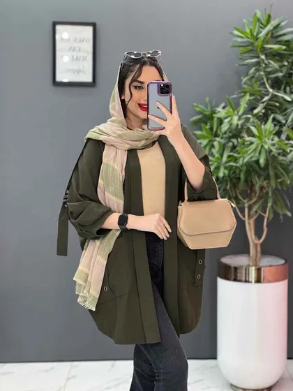 مانتو سرشونه بنددار جیب پرچی