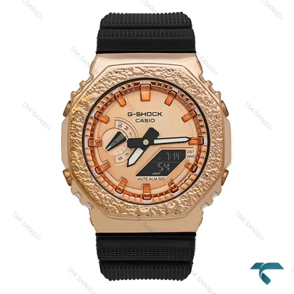 ساعت مچی جیشاک GM-2100 رزگلد بند رابر مشکی GShock-7595-G