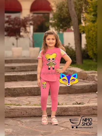 ست تیشرت و شلوارک زرشکی پولکی طرح لول مناسب 1 تا 2 سال