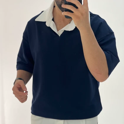 تیشرت یقه شکاری ساده