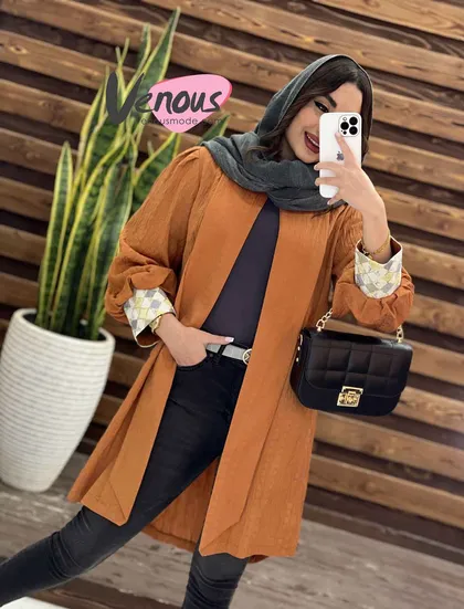 مانتو کتیبه آستین ژاکارد