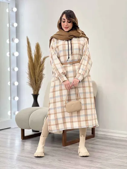 پیراهن بلند چهارخونه کلاهدار