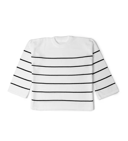 بافت لش زنانه آستین بلند یقه گرد سفید فری سایز