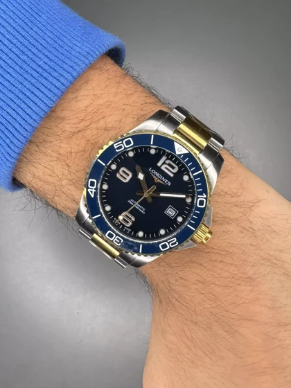 ساعت مچی لونژین اتوماتیک بند سیلورطلایی صفحه آبی Longines