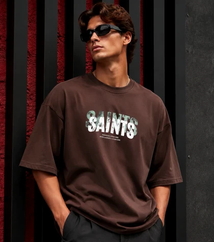 تیشرت مردانه SAINTS قهوه ای پارچه دورس