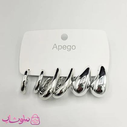 پک گوشواره پینترستی نقره ای براق مدل حلقه‌ای و اشکی (سه جفت) کد 140