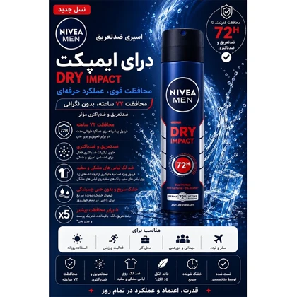 اسپری ضد تعریق مردانه نیوآ NIVEA مدل Dry Impact 72h حجم 150ml