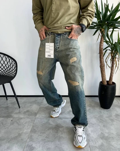 شلوار بگ کثیفشور زاپ‌دار ZARA