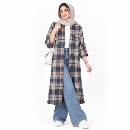 مانتو اسپرت چهارخونه پشمی پاییزه