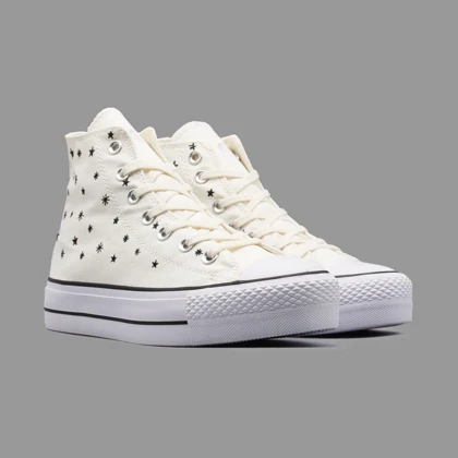 کانورس پلتفرم ستاره ای سفید ساق‌دار Converse Platform Stars White Hightop
