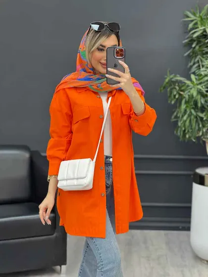 مانتو دکمه چوبی جیب نما