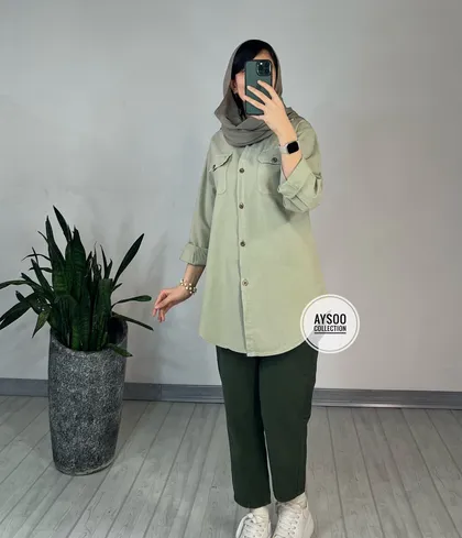 مانتو مداد رنگی پسته (ایراددار)