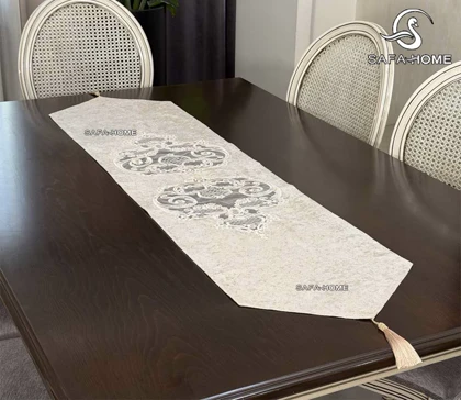 رومیزی 4 تکه مخمل دانتل گل برجسته سلطنتی