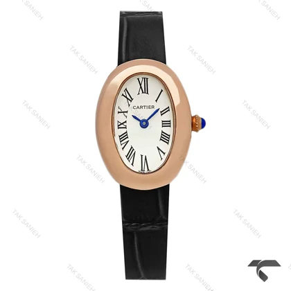 ساعت کارتیر Baignoire زنانه رزگلد بند چرم مشکی Cartier-9847-L