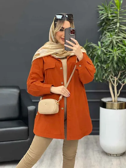 مانتو دکمه چوبی جیب نما