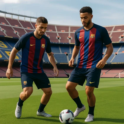 تیشرت فوتبالی پلیری بارسلونا مدل Nike-2025-26 آبی قرمز