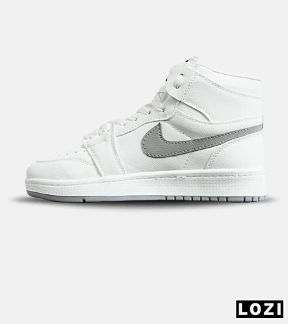 کفش کتانی ساق‌دار مردانه و زنانه سفید طوسی NIKE jordan 1 مدل 7691