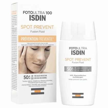 فلوئید ضد آفتاب ضدلک ایزدین Isdin مدل Spot Prevent SPF 50 حجم 50 میلی‌لیتر مناسب پوست چرب و مستعد لک