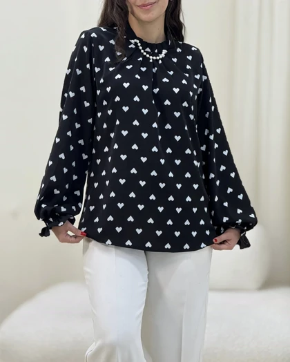 شومیز کرپ طرحدار مروارید