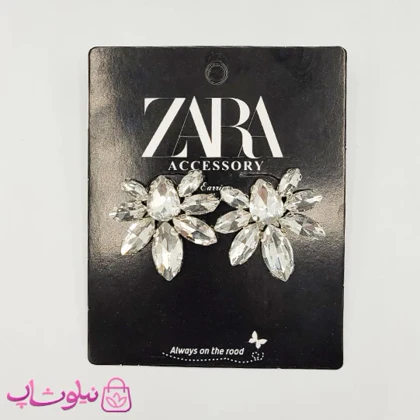 گوشواره زنانه زارا مدل گل و اشک کریستال سفید کد 180