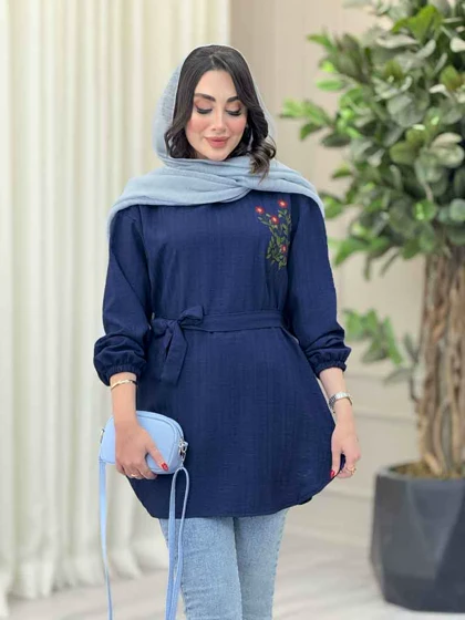 مانتو گلدوزی جلوبسته کمردار