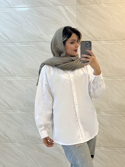 مانتو شومیزی سفید نخ پنبه 3383