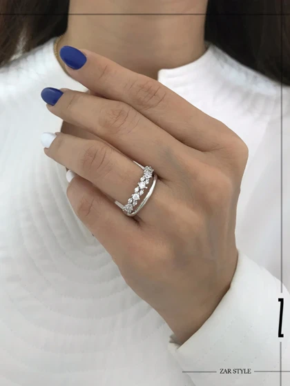 انگشتر جواهری دو لاین آینه‌ای نگینی