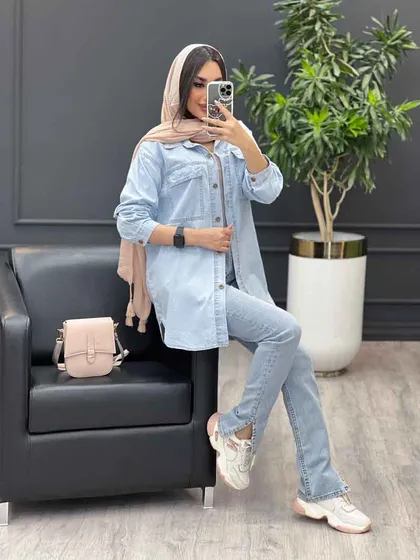 مانتو جین کاغذی دو جیب پاکتی