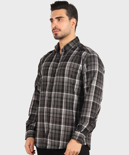 پیراهن مردانه پشمی چهارخانه طوسی تیره 0184