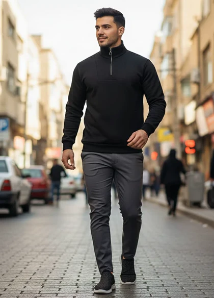 دورس مردانه نیم زیپ مدل Behbod-مشکی
