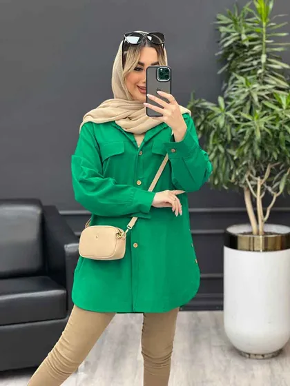 مانتو دکمه چوبی جیب نما
