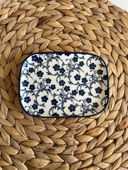 خرما خوری مستطیل بزرگ دنی هوم طرح گل سرمه ای / BA17