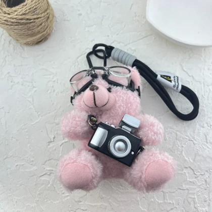 آویز کیف فانتزی طرح خرس عکاس، شیک و دوست‌داشتنی
