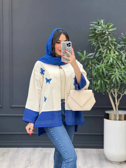 مانتو لینن ترکیبی طرح پروانه