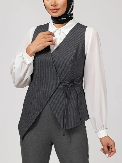 وست زنانه پارچه دیپلمات یقه چپ و راستی آستر دار 70100