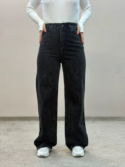 شلوار جین نیمبگ ذغالی تیره 6168