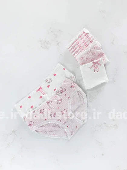 شورت اسلیپ نخ پنبه عروسکی سفید صورتی قلب و خرگوش