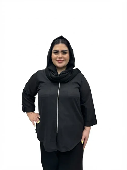 شومیز مانتویی سایز بزرگ زنانه زیپ‌دار یقه شکاری