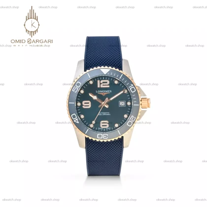 ساعت مچی لونژین اتوماتیک بند رابر آبی بزل طلایی Longines