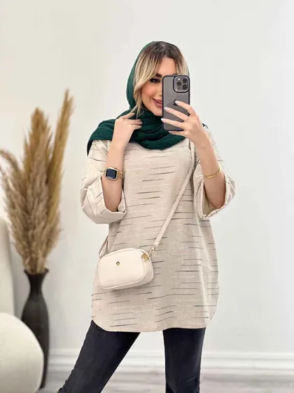 مانتو لینن نچرال یقه چاک
