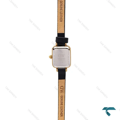 دنیل ولینگتون مینی مستطیلی زنانه طلایی صفحه صورتی بند چرمی DW-6251-L